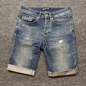 GAS Anders Mens 30 Slim Denim Jean Shorts Jorts Distressed Button Fly Y2K Indie